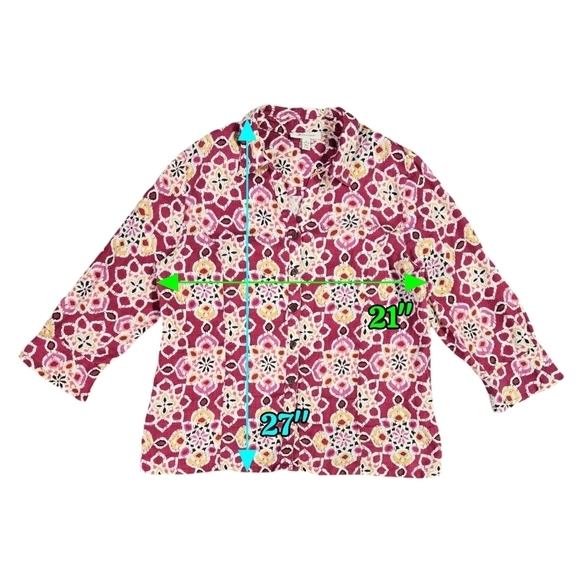 JM Collection 100% Linen Pink Boho Abstract Button-Up Shirt Colorful Maximalist - Picture 3 of 8